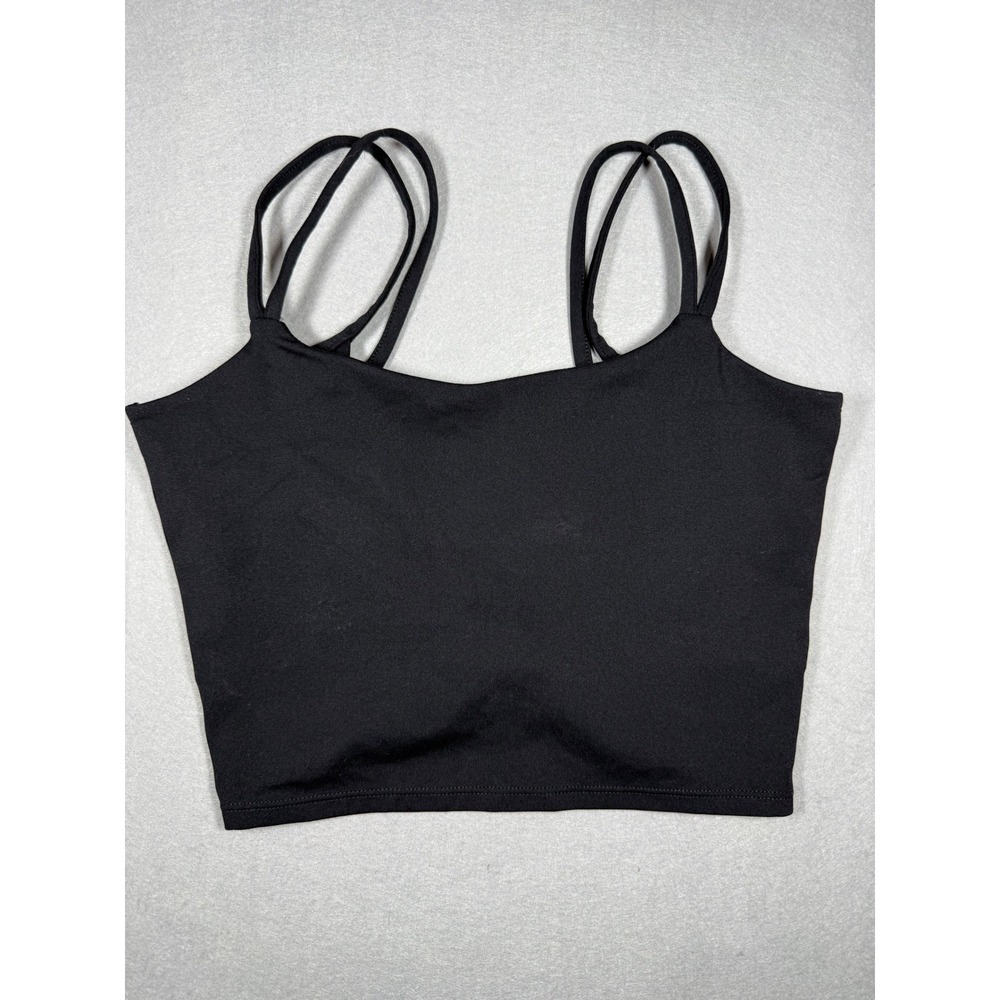 Black Yoga Tenniscore Athleisure Double Strap Open Back Twist Hem Crop Top S